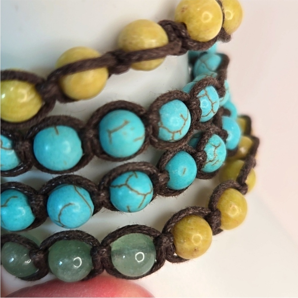 🔥Stella & Dot Teal Yellow Jade Beads Long Wrap Corded Bracelet Necklace - Picture 4 of 6